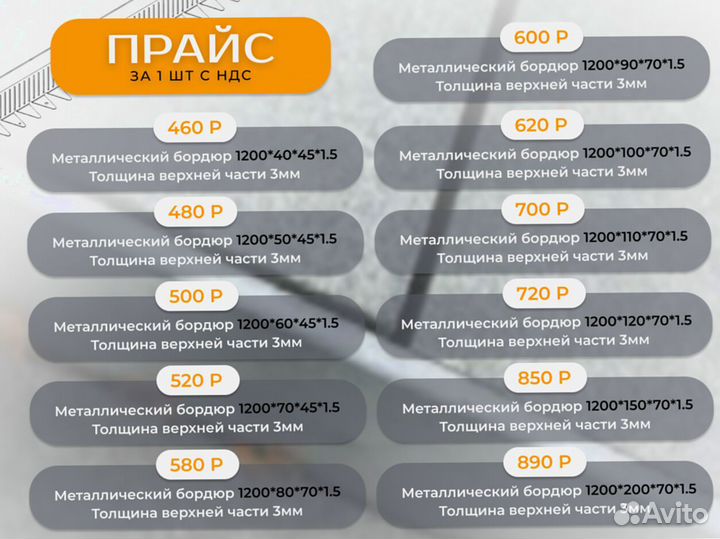 Металлический бордюр 1200*150*70*1,5