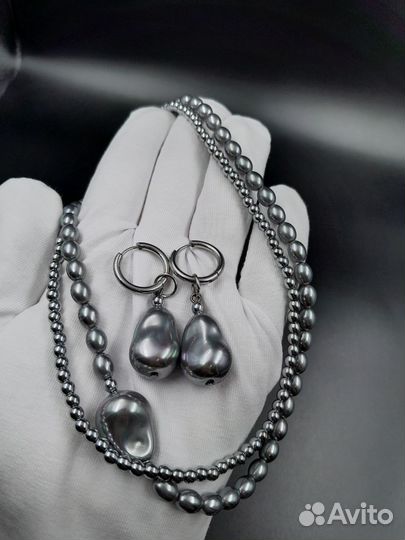Чокер и серьги из жемчуга майорка