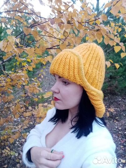 Шапка ушанка женская вязаная