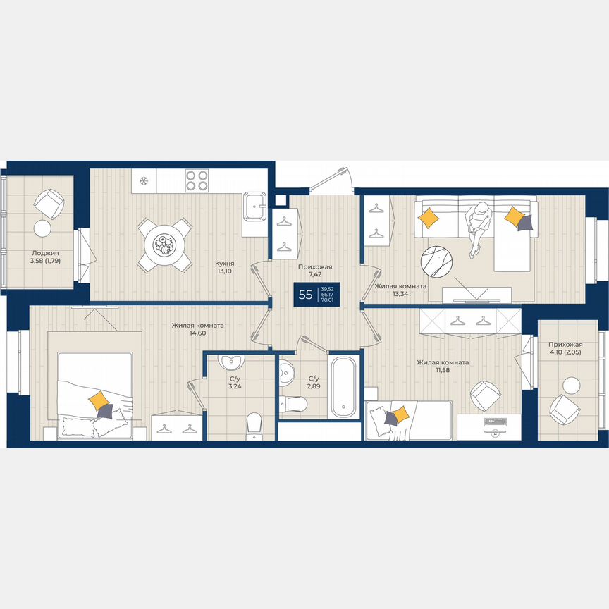 3-к. квартира, 70 м², 5/12 эт.