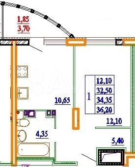 1-к. квартира, 36,2 м², 7/14 эт.