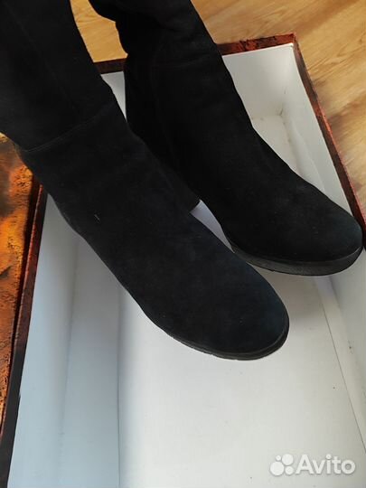 Зимние замшевые сапоги чёрные женские на каблуке