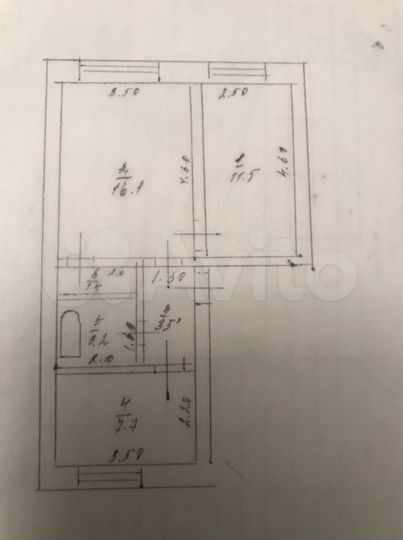 2-к. квартира, 43,4 м², 2/2 эт.
