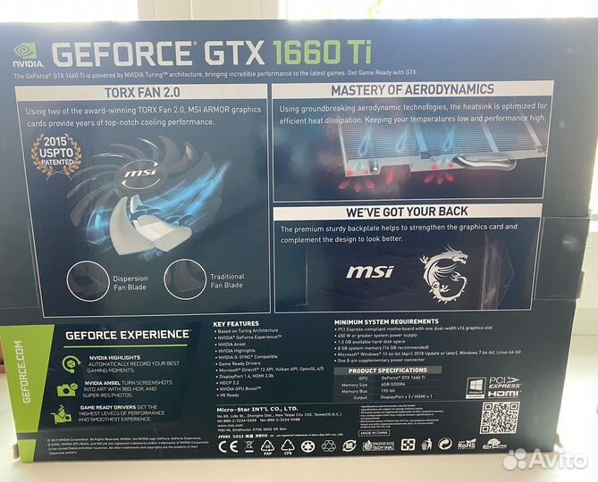 Видеокарта msi GTX 1660 ti armor
