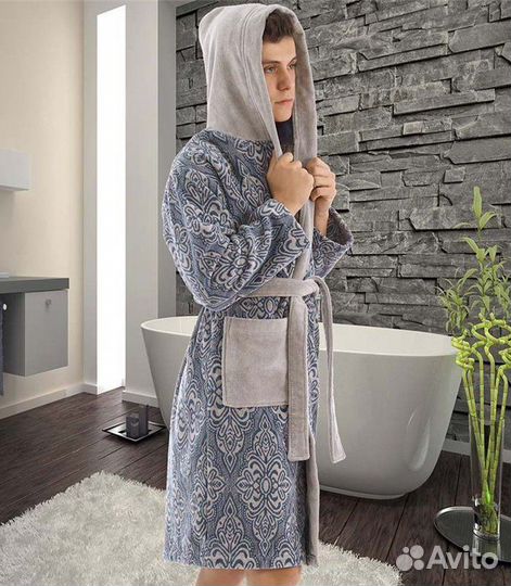 Мужской махровый халат c капюшоном р.46-48