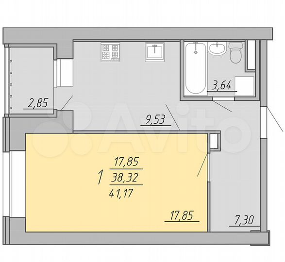 1-к. квартира, 41,2 м², 3/9 эт.