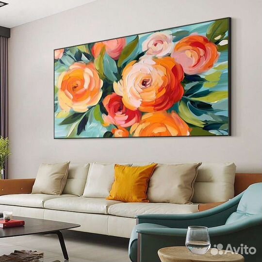 Картина маслом для гостиной Оранжевые цветы