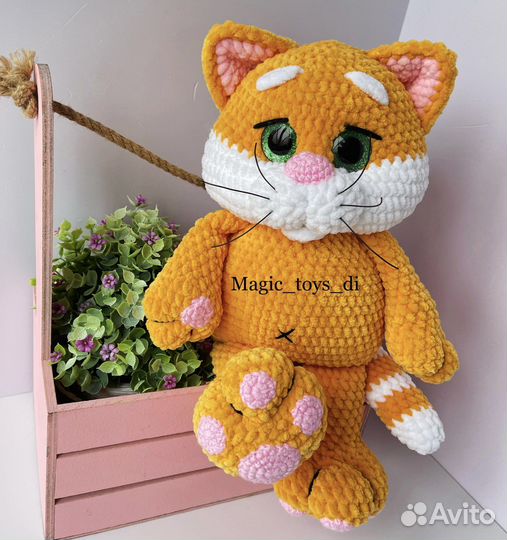 Вязаные именные игрушки плюшевый Кот, рыжий котик