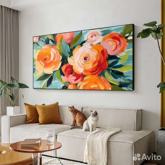 Картина маслом для гостиной Оранжевые цветы