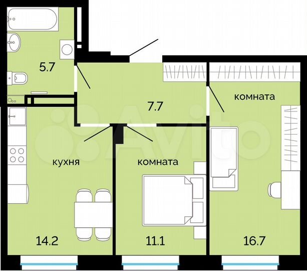 2-к. квартира, 55,4 м², 19/25 эт.