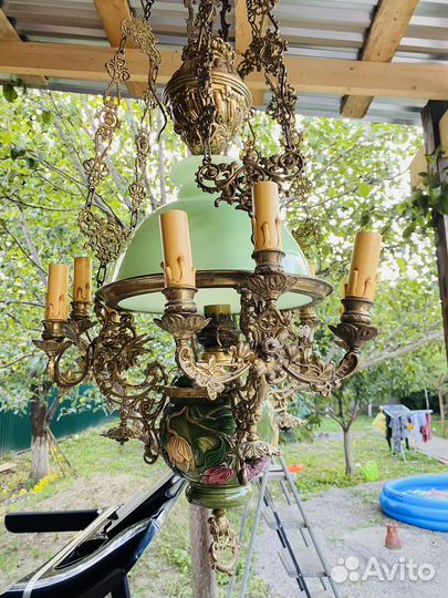Антикварная люстра майолика Франция 19 век
