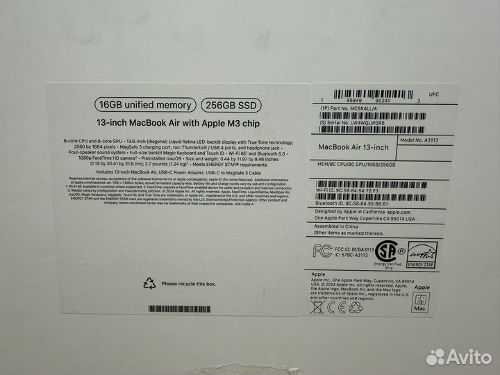 MacBook Air 13 M3 16gb 256gb новый midnight