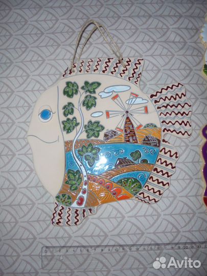 Панно керам Рыба Совы Коты Ёжик