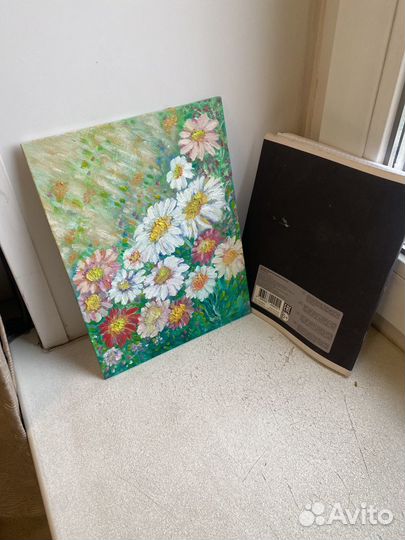 Картина маслом на холсте цветы ромашки пейзаж