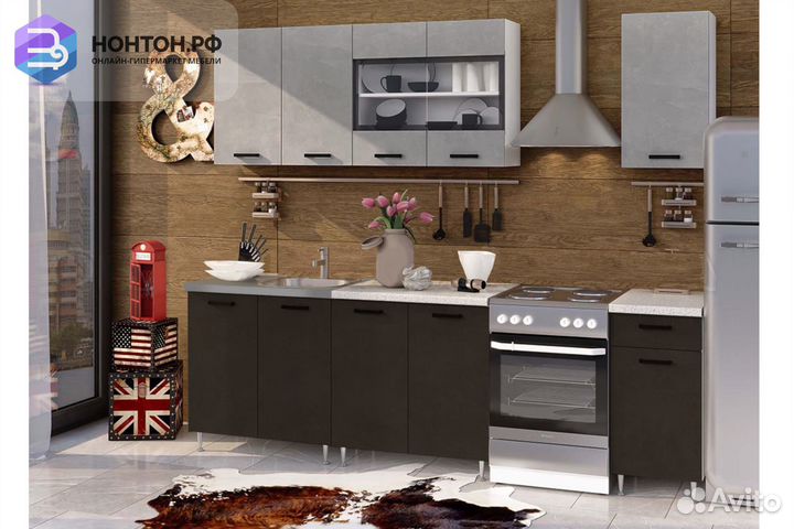 Кухня Рио 1.8 м бетон светлый / бетон темный