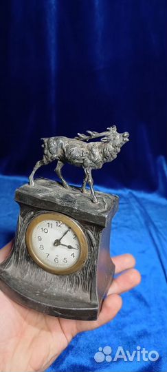 Каминные часы олово миниатюра Франция олень