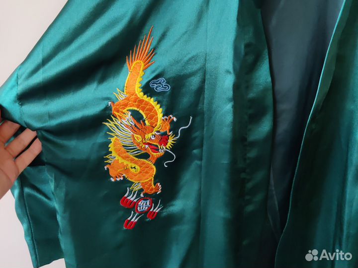 Шелковый китайский халат с драконом 48 L