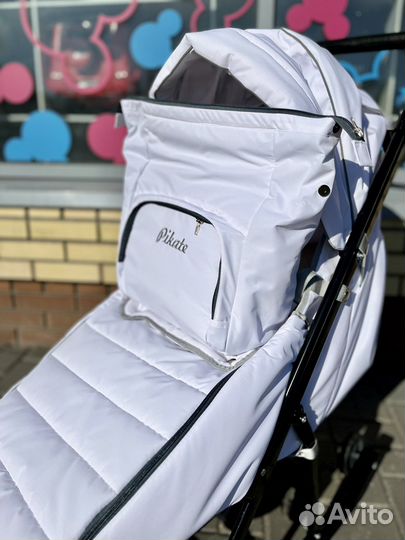 Санки коляска pikate onyx черный и белый