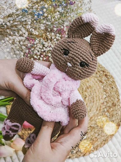 Вязаный заяц Амигуруми хлопок ручная работа
