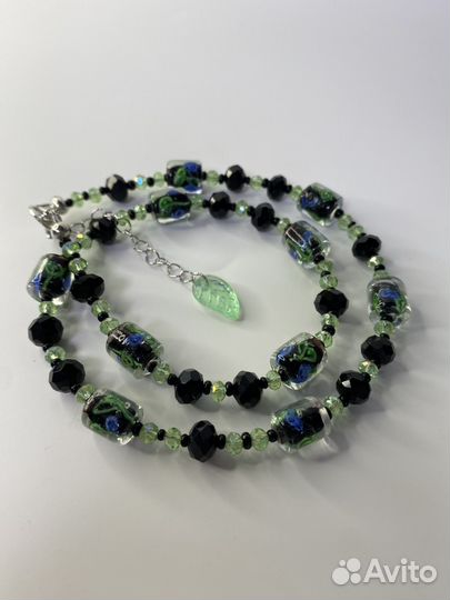 Зеленые бусы муранское стекло 47 см