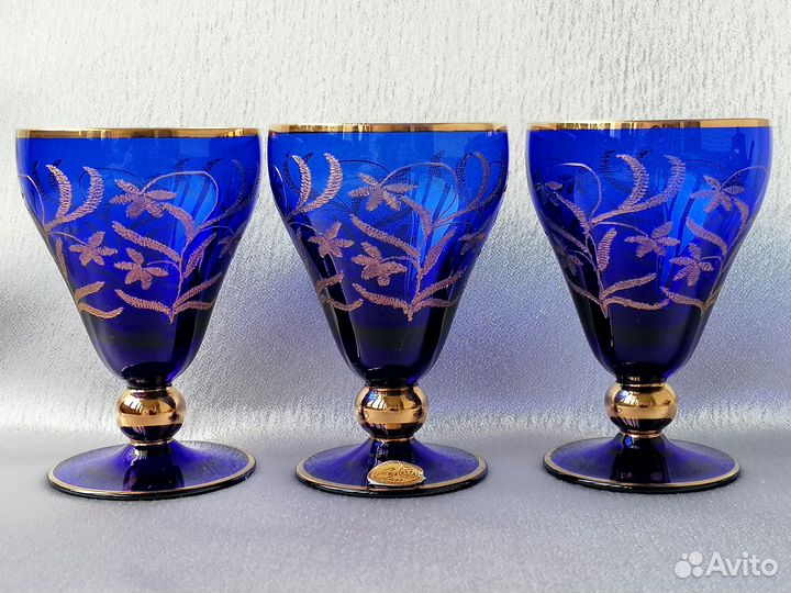 Рюмки Чехословакия Богемия Позолота Кобальтовое ст