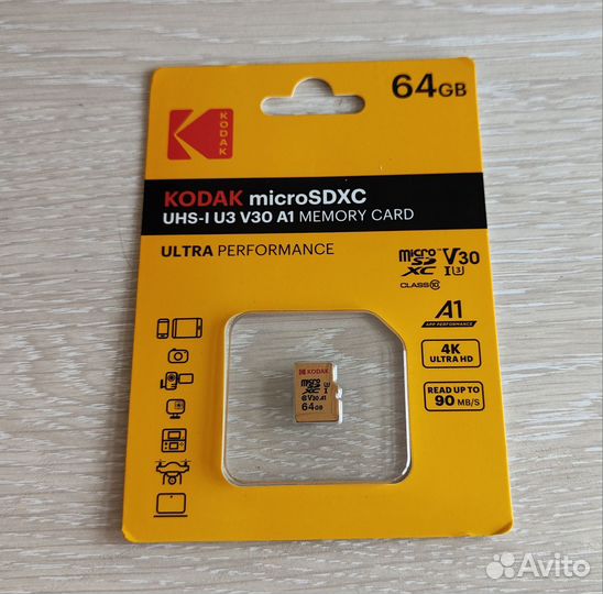 Карта памяти MicroSD Kodak, Kingston 64gb U3/V30