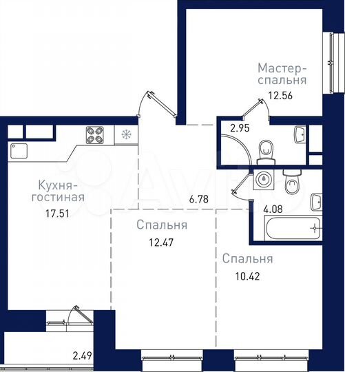 3-к. квартира, 69,3 м², 6/19 эт.