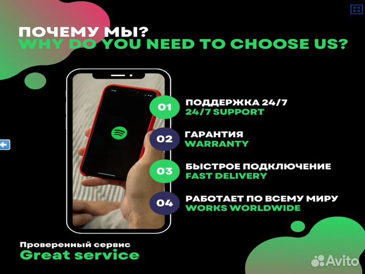 Подписка Spotify Premium 3/6/12 Мес