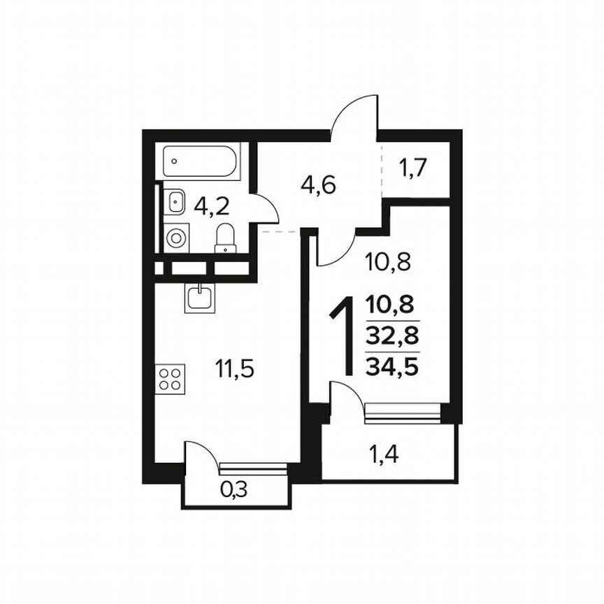 1-к. квартира, 34,5 м², 6/12 эт.