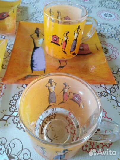 Чашки стекло 2 с тарелками