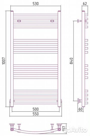 Полотенцесушитель водяной Сунержа 00-0251-1050 Аркус 1000х500