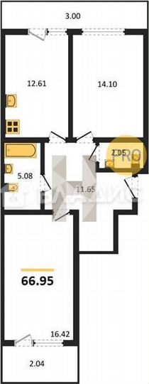 2-к. квартира, 67 м², 6/12 эт.
