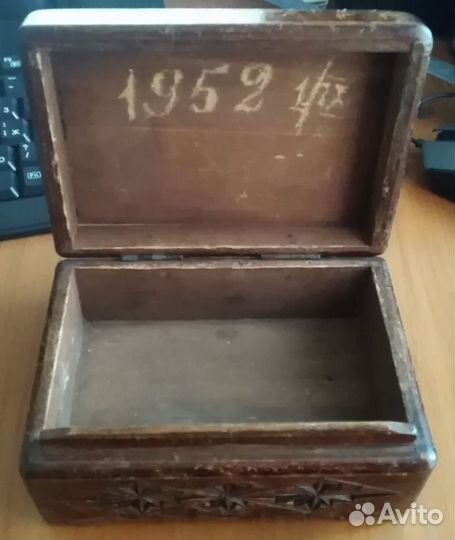 Шкатулка, старинная, дерево, штамп артели