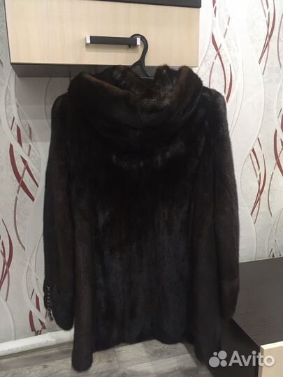 Шуба норковая с капюшоном 44 46 черная