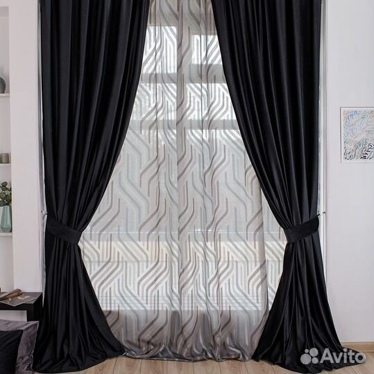 Шторы бархат Беллиссимо черный новые пошив