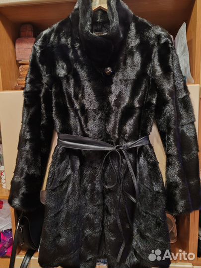 Шуба норковая 42 44 черная поперечка