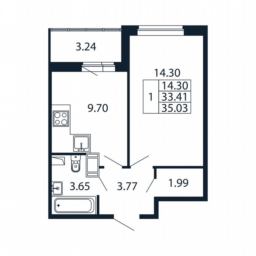 1-к. квартира, 32,4 м², 12/12 эт.