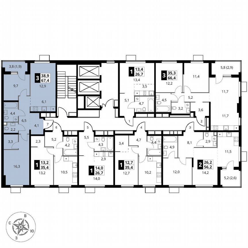 2-к. квартира, 67,4 м², 12/23 эт.