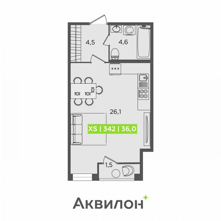 Квартира-студия, 36 м², 1/13 эт.