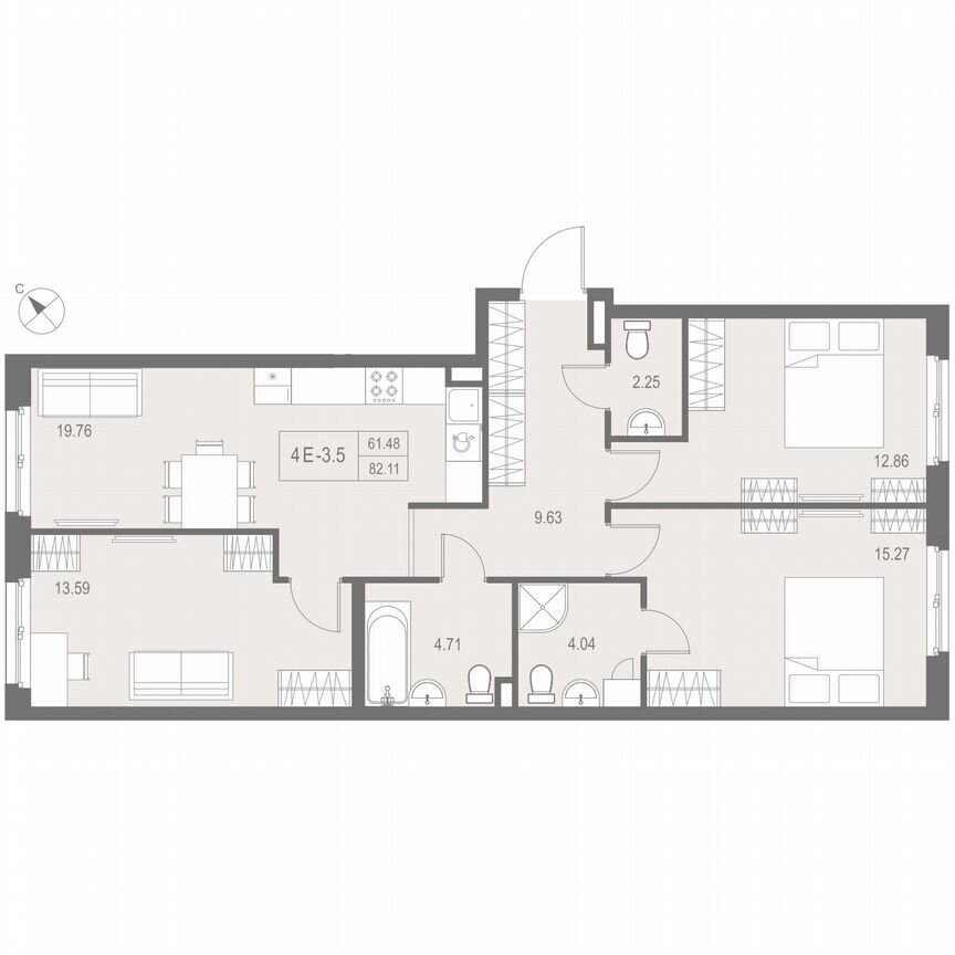 3-к. апартаменты, 82,1 м², 7/17 эт.