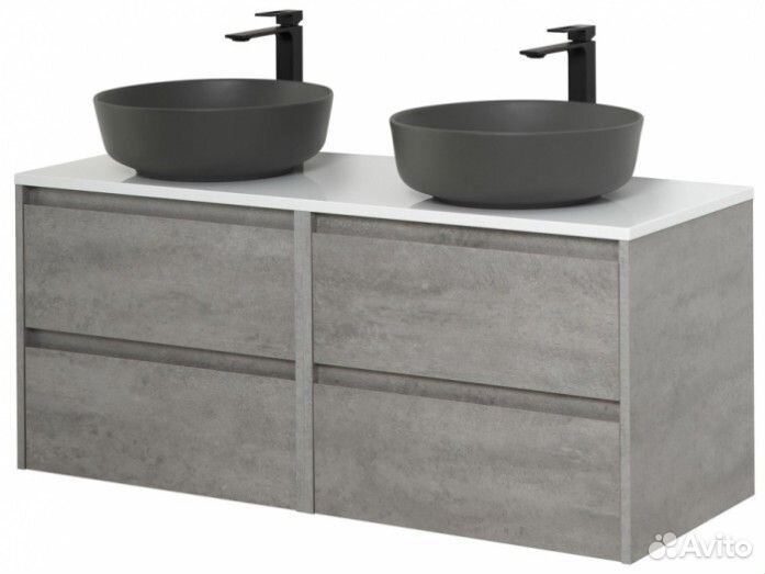 Тумба со столешницей и раковинами BelBagno Kraft 120-EK-120-2-BL-BB1315-H301 Cemento Grigio