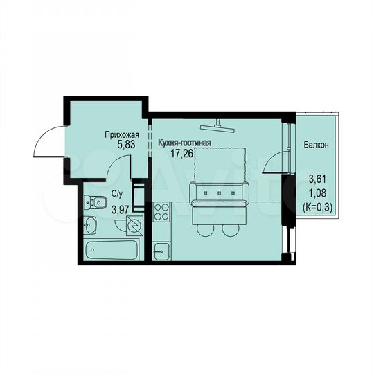 Квартира-студия, 28,1 м², 5/12 эт.