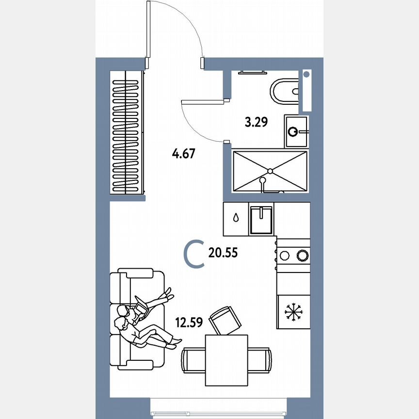 Квартира-студия, 20,6 м², 9/23 эт.