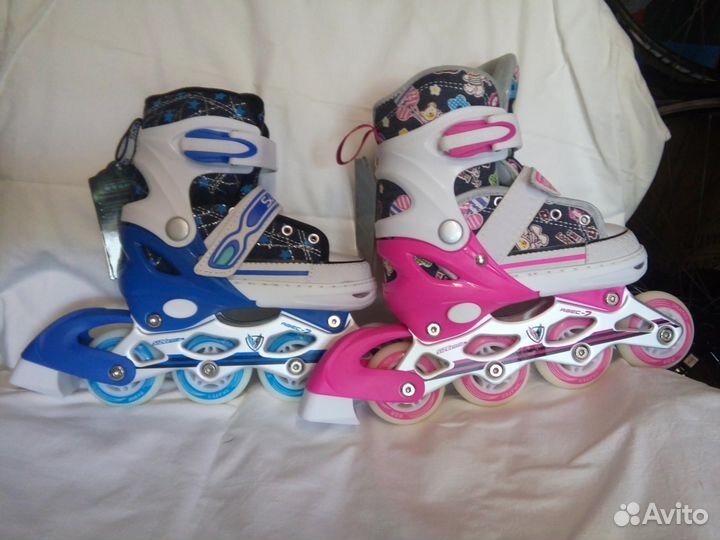 Ролики (кеды) (розовый/синий, светящ. колесо)