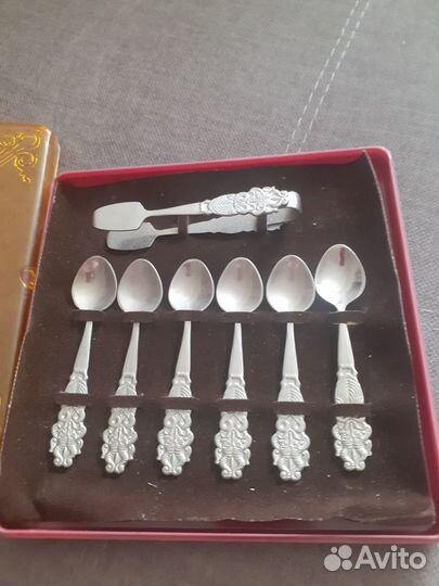 Набор щипцы для сахара -Ложечки 6 шт,мельхиор,ссср