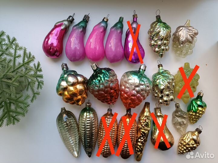 Елочные игрушки СССР. Фрукты, овощи