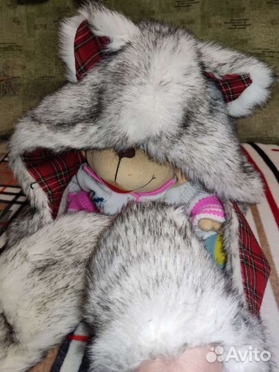 Прикольная шапка. Волчонок хаски. Тёплая, мягкая