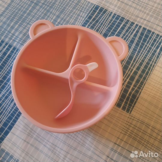 Тарелка детская силиконовая с ложкой