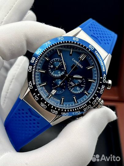 TAG Heuer Carrera синий перфорированный каучук