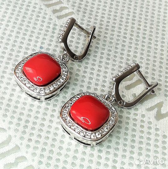 Серьги серебрение коралл С582